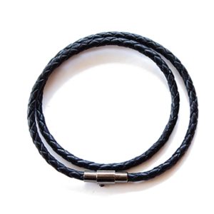 men's black leather wrap rope bracelet