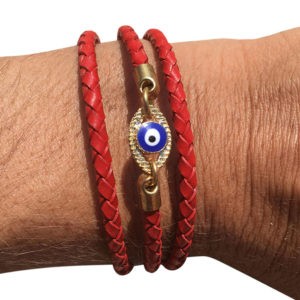Red Leather Evil Eye Wrap Bracelet