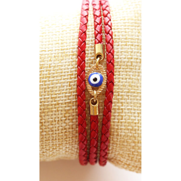 Red Leather Evil Eye Wrap Bracelet | Santorini