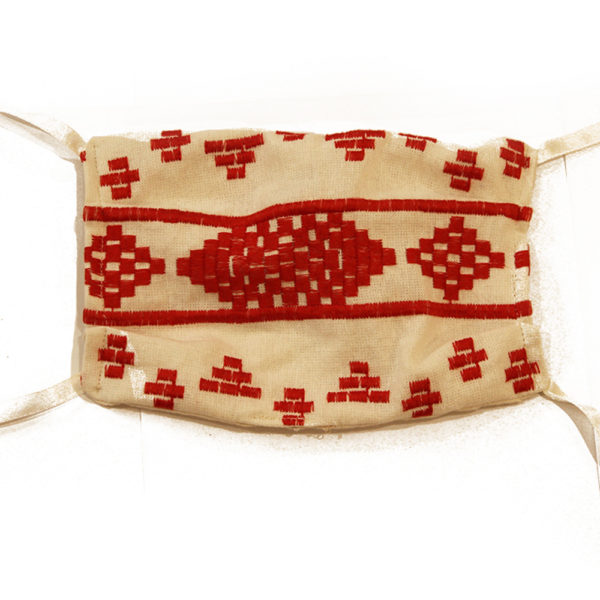 red embroidered mask